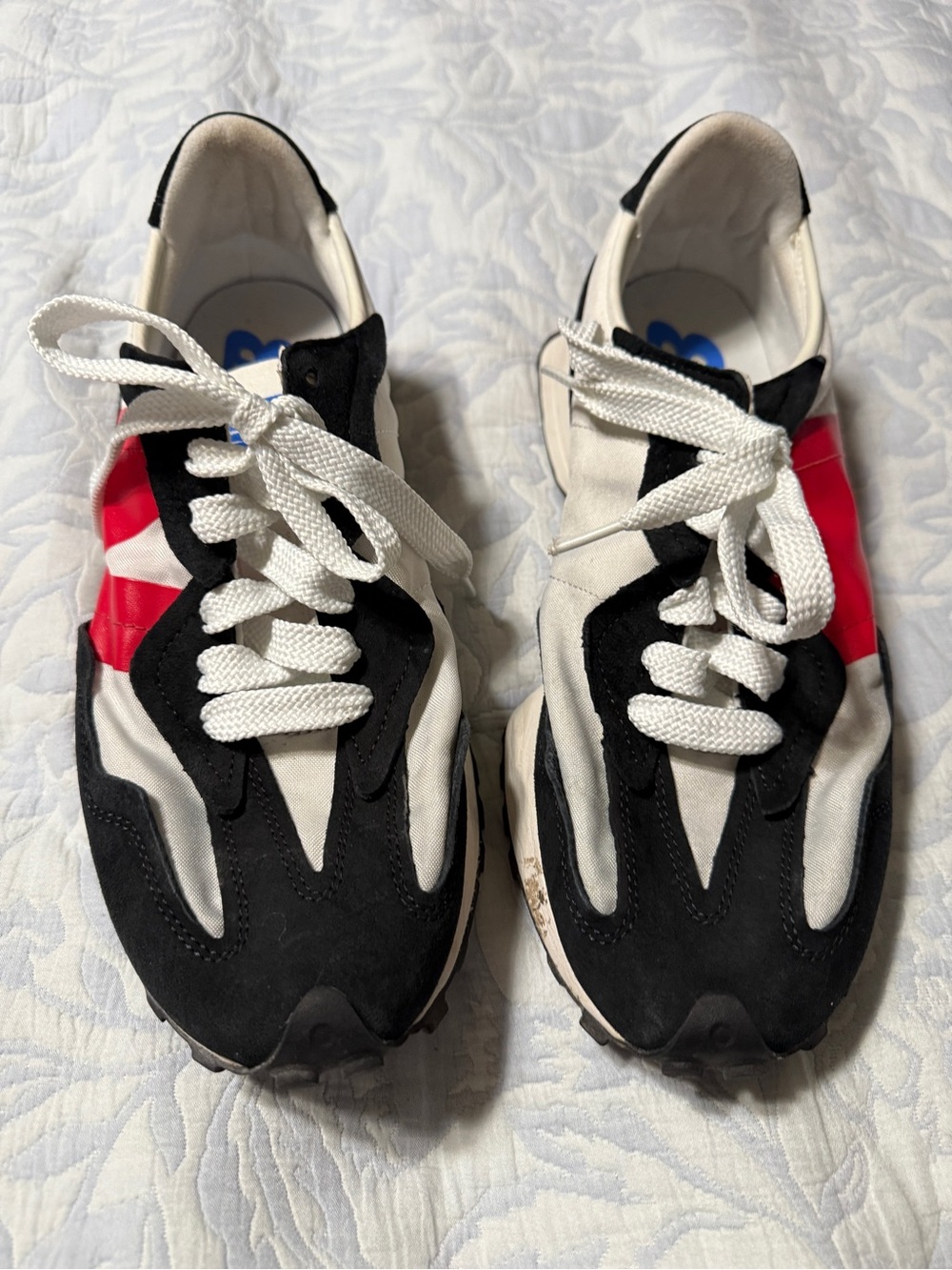 New Balance 327 Men's Sneakers in Black, White & Red Accent